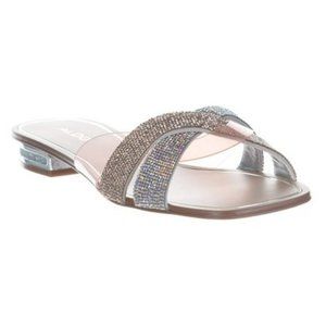 ALDO Sandals Size 6.5 Light Brown Rhinestone Accent Callabrea Crisscross Slides